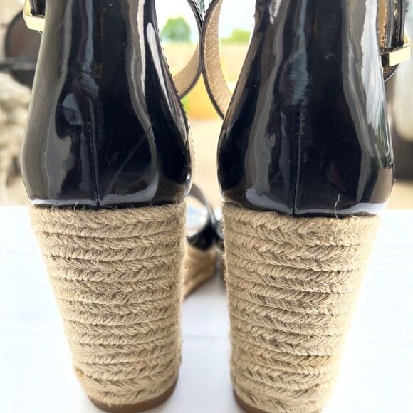 Sam Edelman Black Brenda Patent Leather Espadrilles Wedge Heel Sandal Size 8.5 - Picture 3 of 11